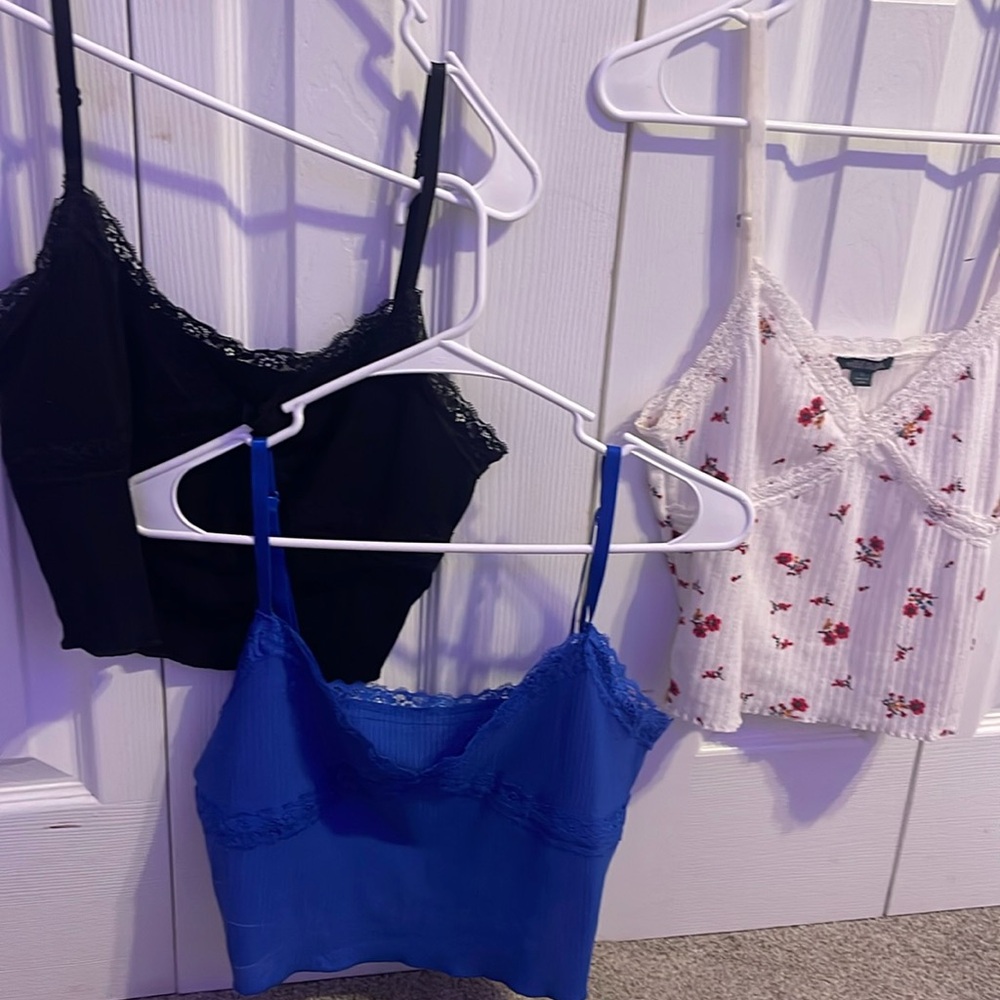 Set Of 3 Laced Crop Tops :) (Black, Royal Blue, Floral)